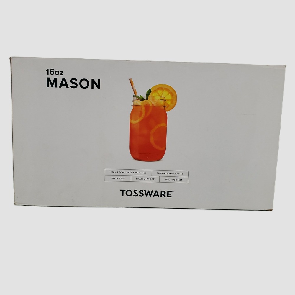TOSSWARE 16oz Mason Jar Set of 48 Shatterproof Stackable Clear Plastic Drinkware